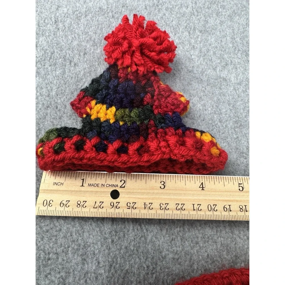 Dog Sweater & Hat Set  XS/S  Red‎ Multicolor Variegated Hand Crocheted